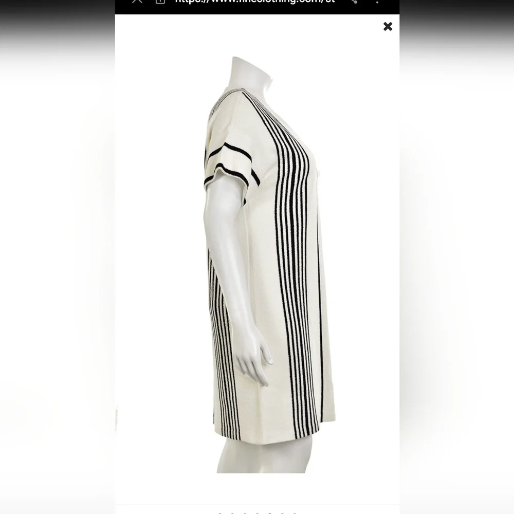 St John white black Terry Cloth  striped knit tunic dress size L - Picture 2 of 16